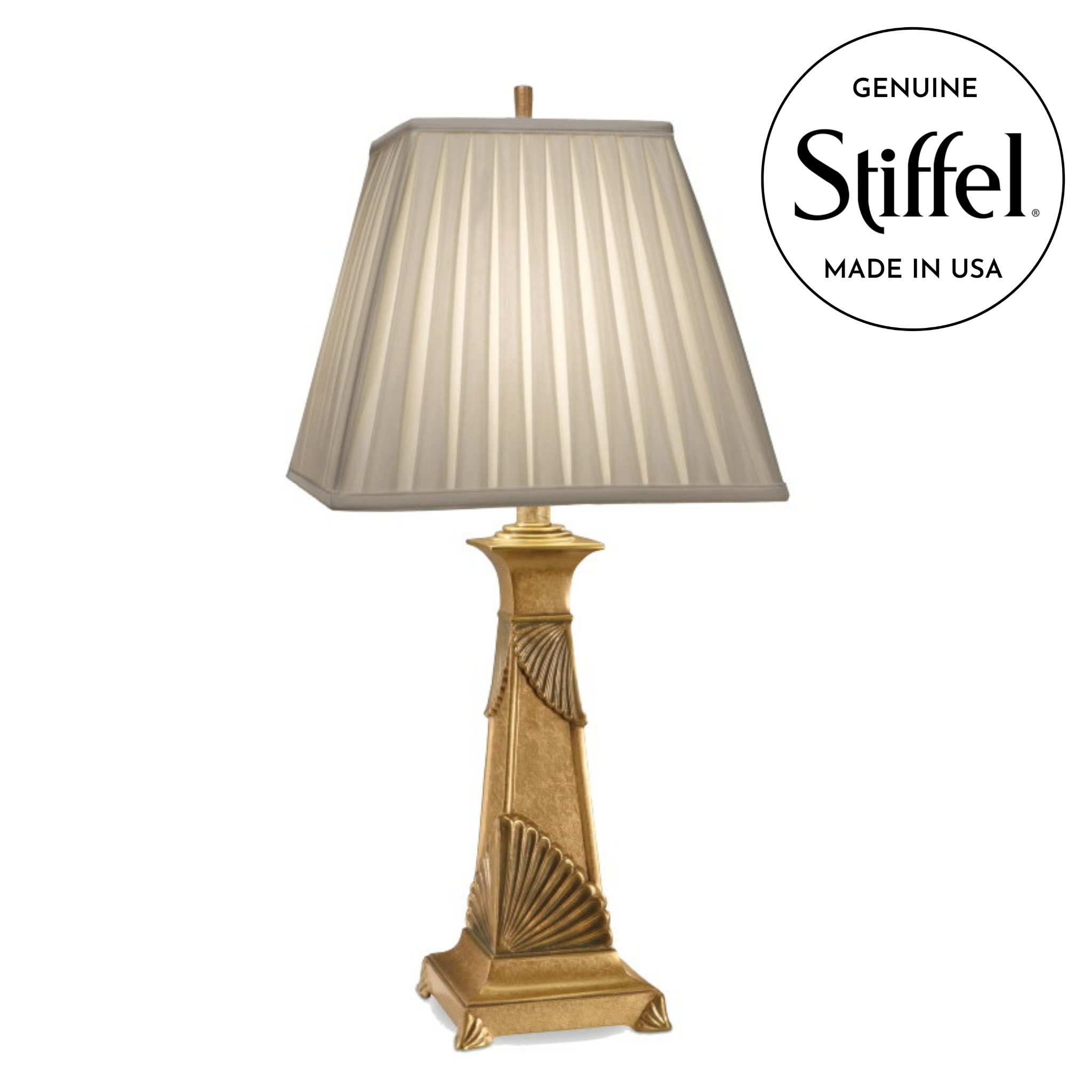 Stiffel Gold Table Lamp with Box Pleat Lamp Shade
